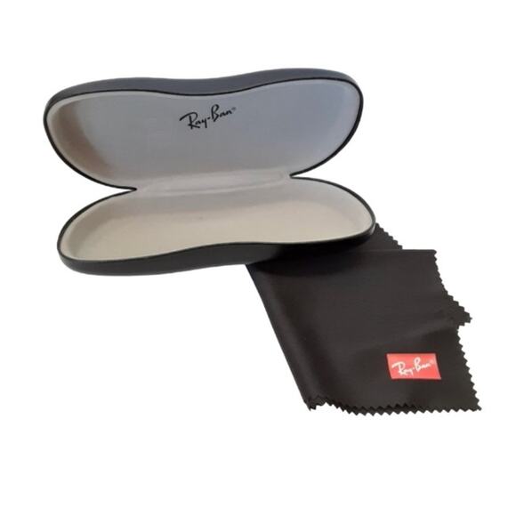 Ray-Ban Leather Hardshell Black Sunglasses Case Eyeglasses Cleaning Cloth - Picture 1 of 4